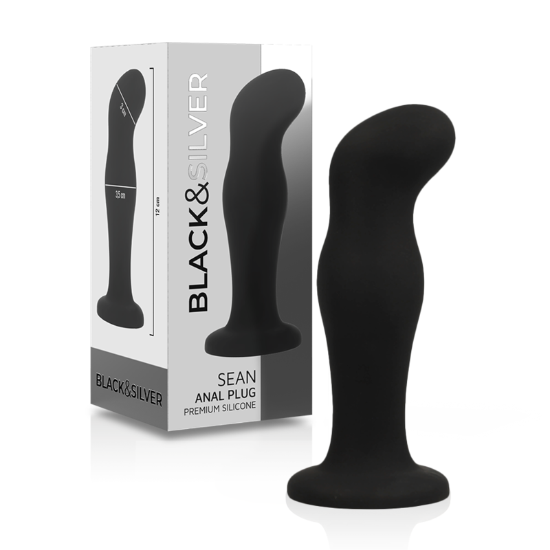 Additional view 2 of Black&Silver Sean - Silicone Anal Plug, Black