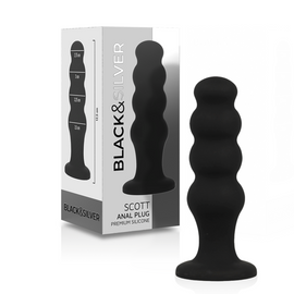 Additional view 2 of Black&Silver Scott - Silicone Anal Plug, Black