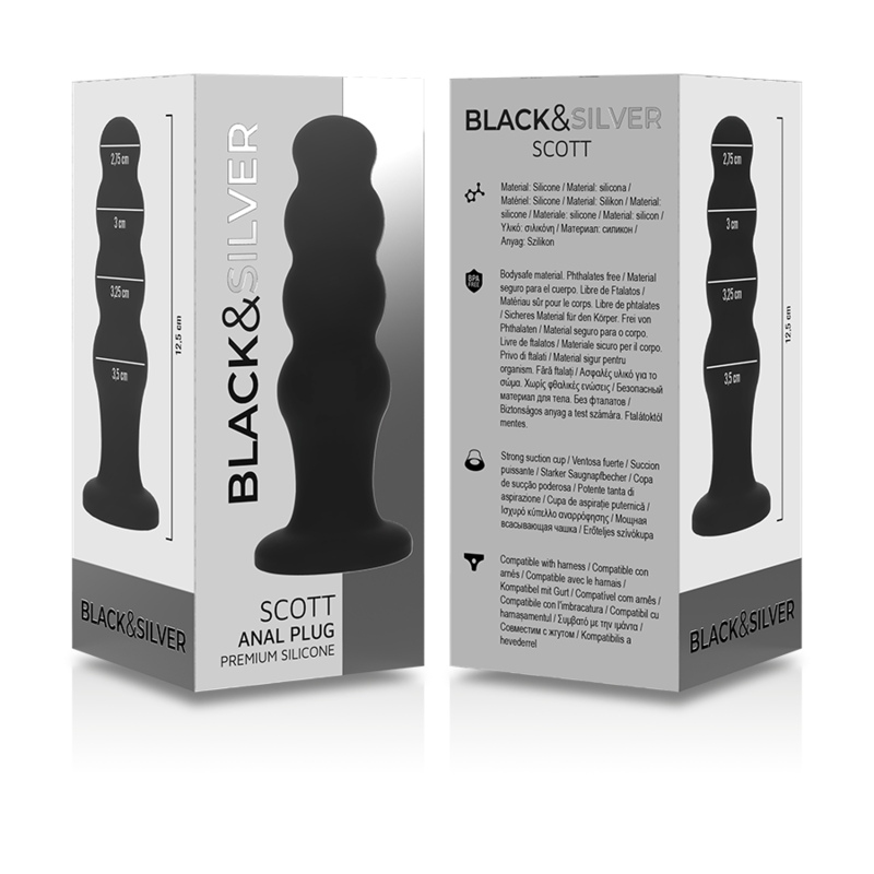 Black&Silver Scott - Silicone Anal Plug, Black Main image