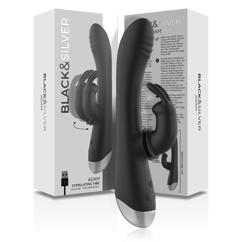 Black&Silver Adam - Rechargeable Rabbit Vibrator, Black Secondary image