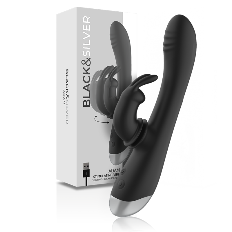 Black&Silver Adam - Rechargeable Rabbit Vibrator, Black