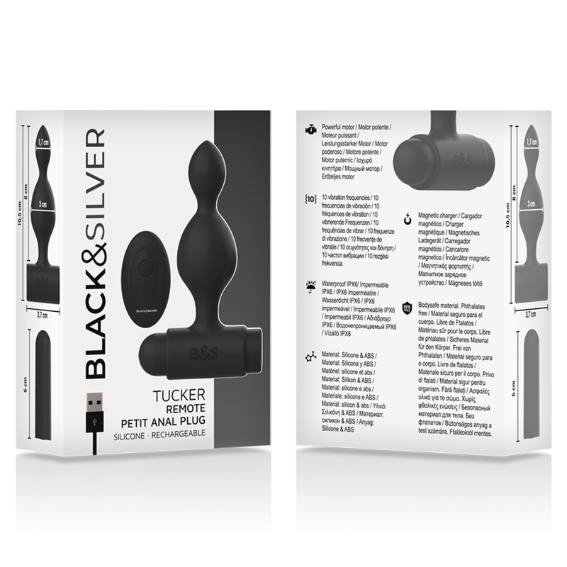 Additional view 2 of Black&Silver Tucker - Remote-Control Anal Plug, Small
