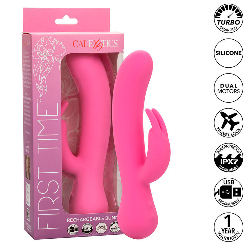 Additional view 2 of CalExotics First Time - Rechargeable Rabbit Vibrator, Pink