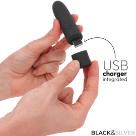 Additional view 7 of Black&Silver Geri - USB Rechargeable Bullet Vibrator, Black