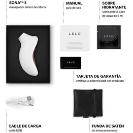Product packaging with LELO branding and accessories on a white background