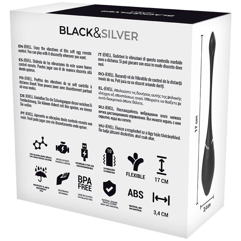 Additional view 3 of Black&Silver Jenell - Rechargeable Vibrating Egg, Black